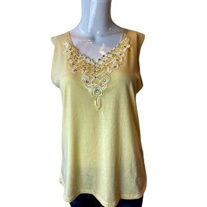 Beauty Model Women Blouse Top Embroidered V Neck Sleeveless Yellow Size Large